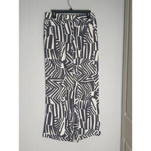 Ann Taylor LOFT Gray Cream Abstract Print Elastic Pull-on Wide Leg Pants Sz M